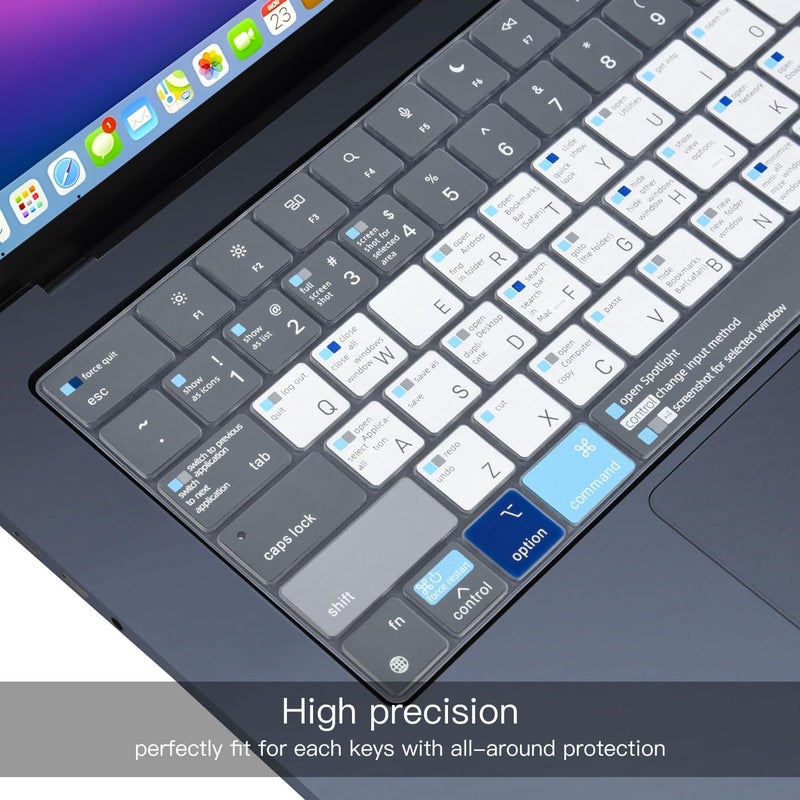 imComor MacBook Shortcuts Keyboard Cover Skin for MacBook Pro 14" 16" M5/M4/M3/M2/M1, 2025-2022 MacBook Air 15.3" M4 M3 M2 A3241 A3114 A2941/ Air 13.6" M4 M3 M2 A3240 A3113 A2681 Hot Keys Keyboard Protector - Image 3